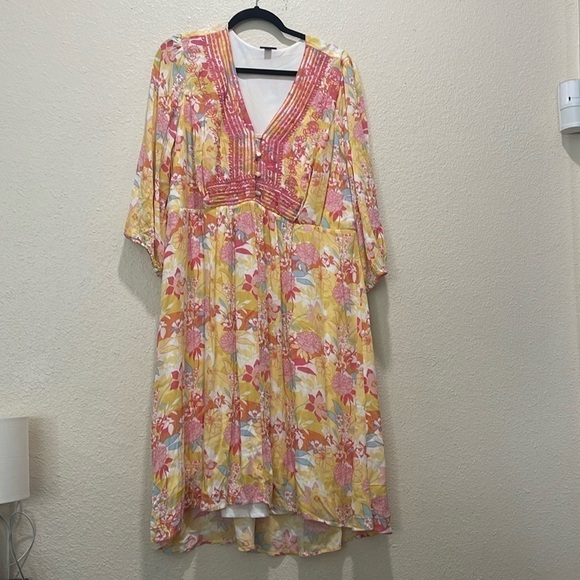 Torrid Peach Floral Gauze Hi-Lo Dress 1X - Picture 3 of 11